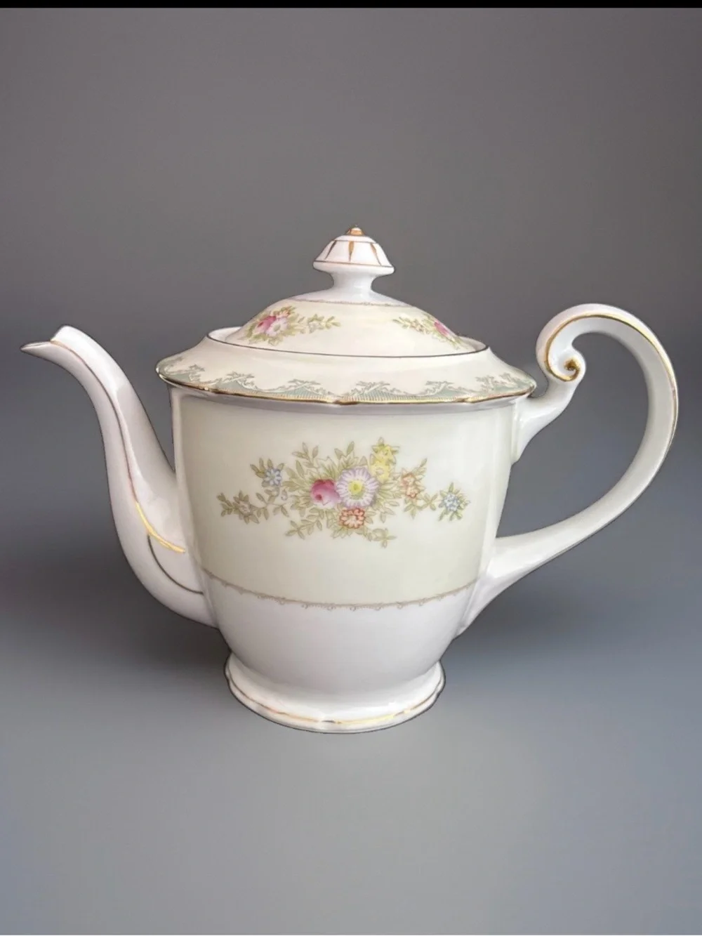 Vintage Porcelain Floral Gold Trim Tea Pot Shabby Chic Cottage Core Tea Party